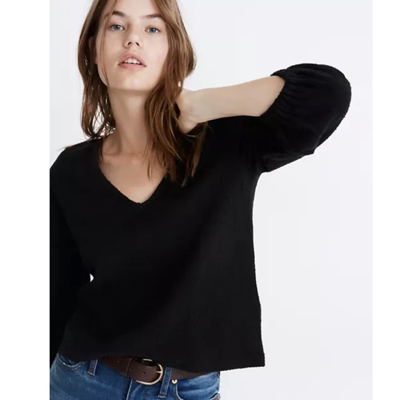 NEW Madewell Black Full Sleeve V Neck 3/4 Sleeve Top XXS - Picture 2 of 12